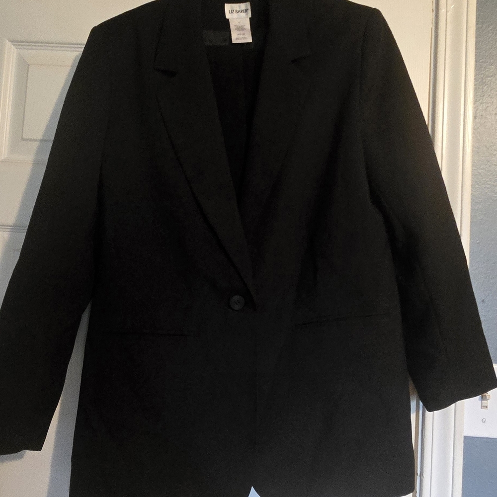 Women's Black Blazer Liz Baker Blazer Suit Jacket Size 12 Slacks Size 14